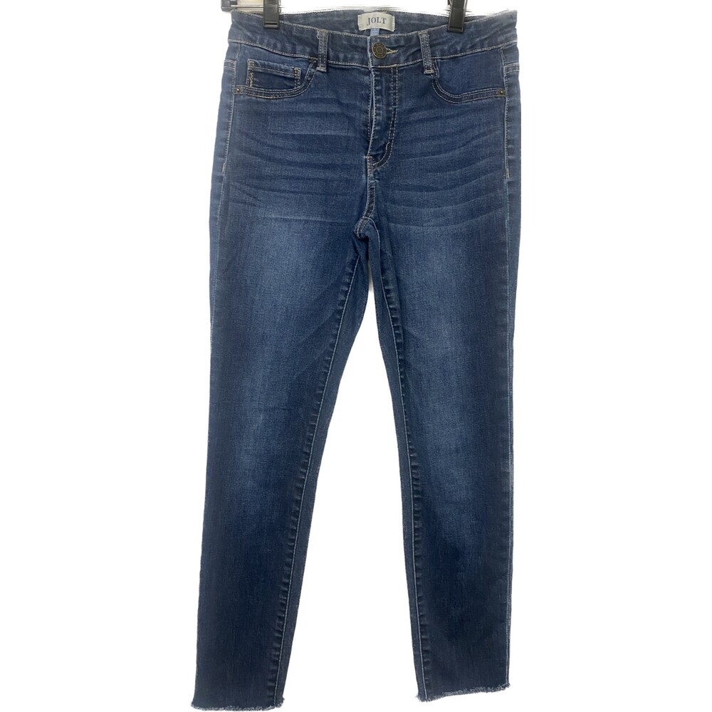 Jolt Jeans Womens Size 5 27 Mid Rise Raw Hem Skinny Cropped Ankle Blue Denim